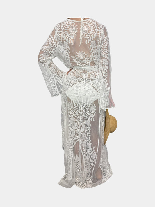Kimono Largo Bordado Blanco