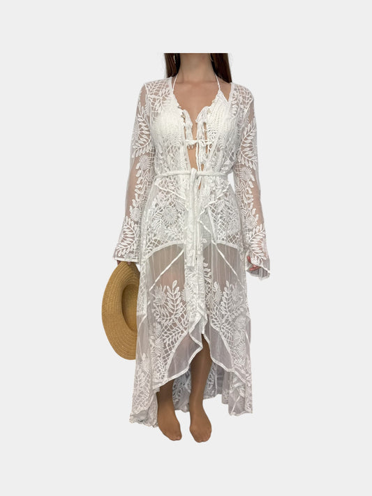 Kimono Largo Bordado Blanco